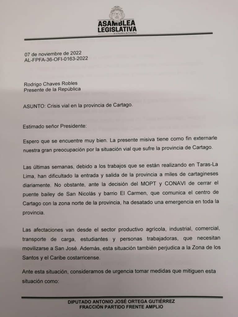 Diputados de Cartago piden medidas de emergencia tras crisis en infraestructura vial