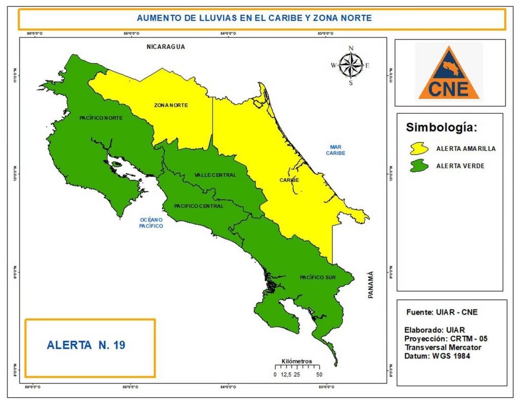 Cne Emite Alerta Amarilla En Caribe Y Zona Norte Debido A Intensificación De Lluvias